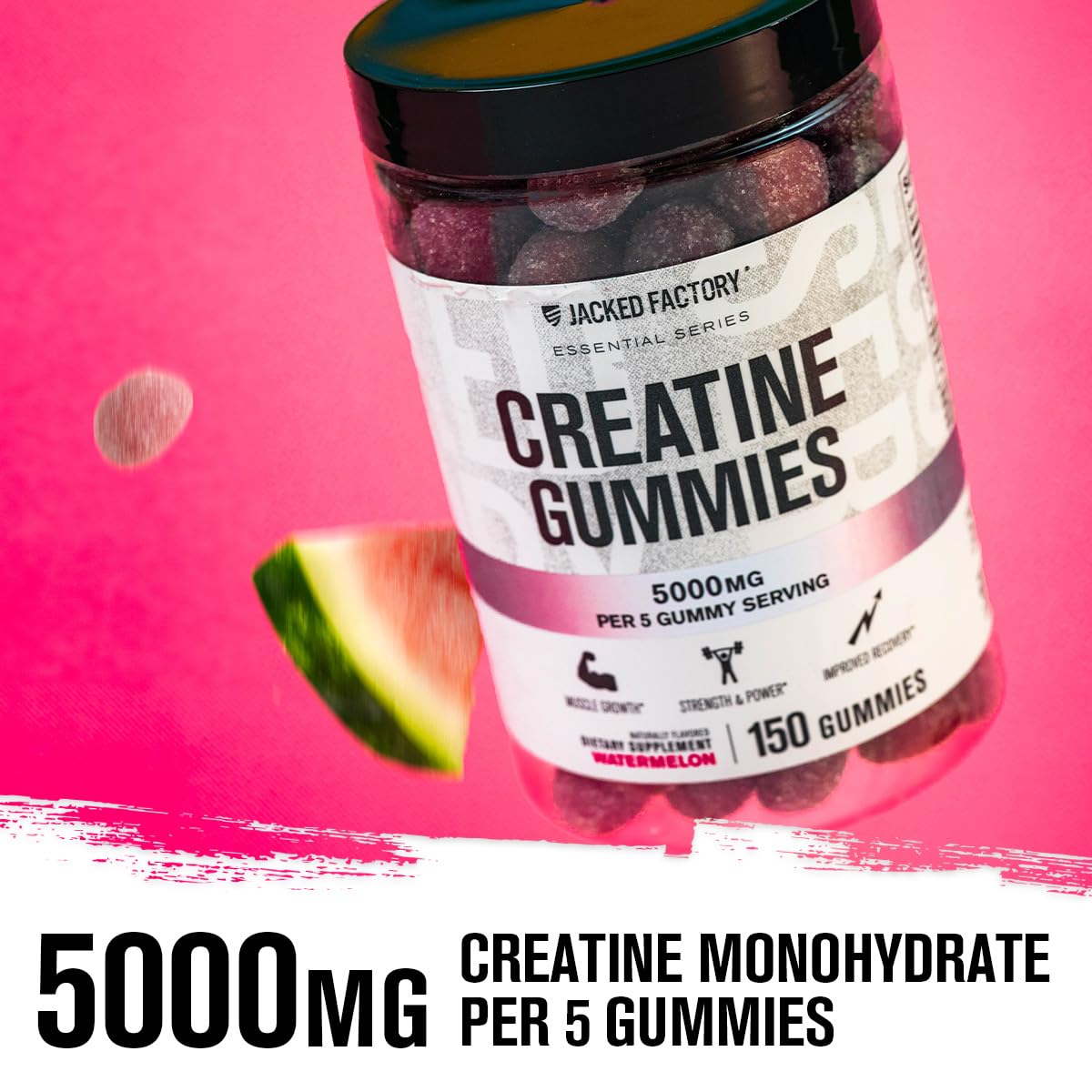 Jacked Factory Creatine Gummies 5g Daily Dose (1g per Gummy) - Creatine Monohydrate Gummy for Men and Women, Vegan-Friendly, Travel-Friendly, Third-Party Tested - 150 Gummies, Watermelon - Available at All In One Marketplace Canada