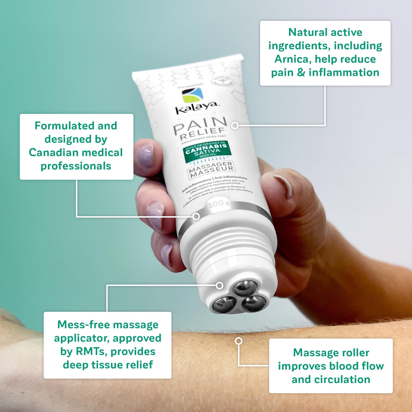 KaLaya Extra Strength Pain Relief Cream With CSSO and Roller Massager Ball for Back, Neck, Muscle, Shoulder, Hand and Knees with Natural Active, Pain Blocking & Anti inflammatory Ingredients (100g) 🍁 All In One Marketplace Canada