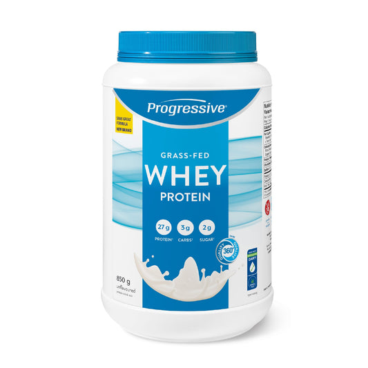 Progressive Grass-Fed 100% Whey Protein Powder Unflavoured, 27g of New Zealand Whey Concentrate per Scoop for Muscle Gain, Pasture-Raised, Non-GMO, Canadian-Made Antibiotic-free, Hormone-free, 850 g - Available at All In One Marketplace Canada