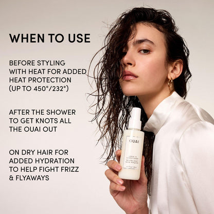 OUAI Leave In Conditioner & Heat Protectant for Hair - Prep Hair for Styling or Use as Detangling Spray to Fight Frizz & Flyaways - No Parabens, Sulfates or Phthalates (1.5 oz) 🍁 All In One Marketplace Canada