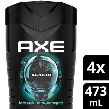 AXE Apollo Men's Body Wash for All Day Freshness, Sage & Cedarwood, with 100% Plant-Based Moisturizers, 473ml (Pack of 4)