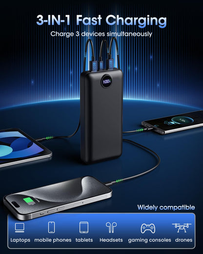 Power Bank Fast Charging 50000mAh 22.5W Portable Charger USB C Quick Charge with 3 Outputs & 2 Inputs LED Display Huge Capacity External Battery Pack for iPhone, Samsung, iPad etc