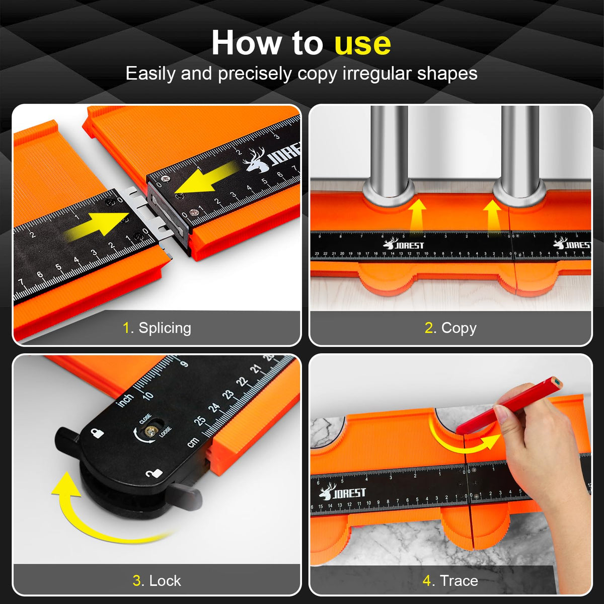JOREST Connectable Profile Gauge Christmas Gift Ideas 10+5 Inch, Stocking Stuffers for Men Dad Husband Him, Contour Duplicator with Lock, Shape Outline Tool, Woodworking Tile Flooring, Angle Measuring 🍁 All In One Marketplace Canada
