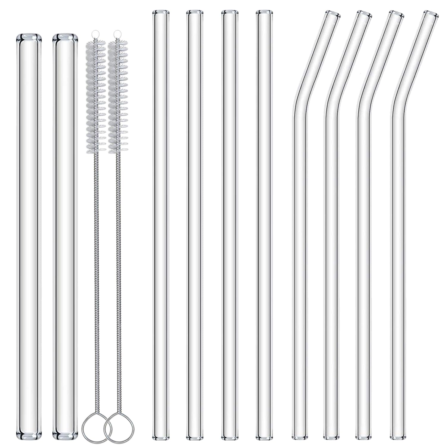 Nafender 10-Pack Glass Straws Reusable Drinking Straw Including 4 Straight and 4 Bent Straws & 2 Extra Wide Smoothie Straw with 2 Cleaning Brushes - Available at All In One Marketplace Canada