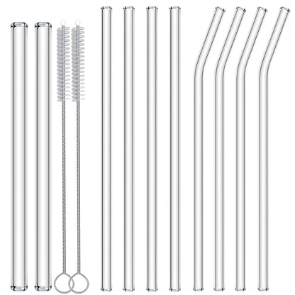 Nafender 10-Pack Glass Straws Reusable Drinking Straw Including 4 Straight and 4 Bent Straws & 2 Extra Wide Smoothie Straw with 2 Cleaning Brushes - Available at All In One Marketplace Canada