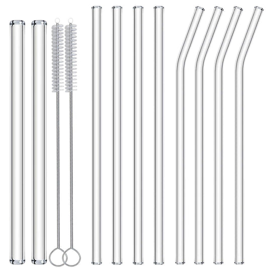Nafender 10-Pack Glass Straws Reusable Drinking Straw Including 4 Straight and 4 Bent Straws & 2 Extra Wide Smoothie Straw with 2 Cleaning Brushes - Available at All In One Marketplace Canada
