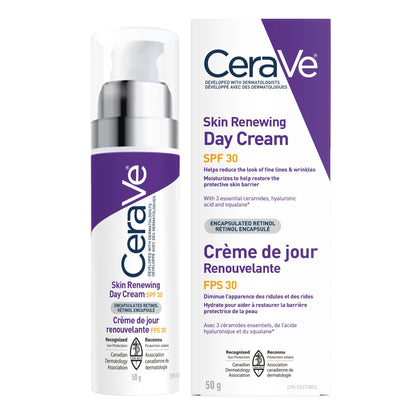 CeraVe Skin Renewing Day Cream SPF 30, Anti-aging Daily Moisturizing Cream with Encapsulated Retinol, Ceramides & Hyaluronic Acid, Fragrance Free, Recommended by Dermatologists, 50g - Available at All In One Marketplace Canada