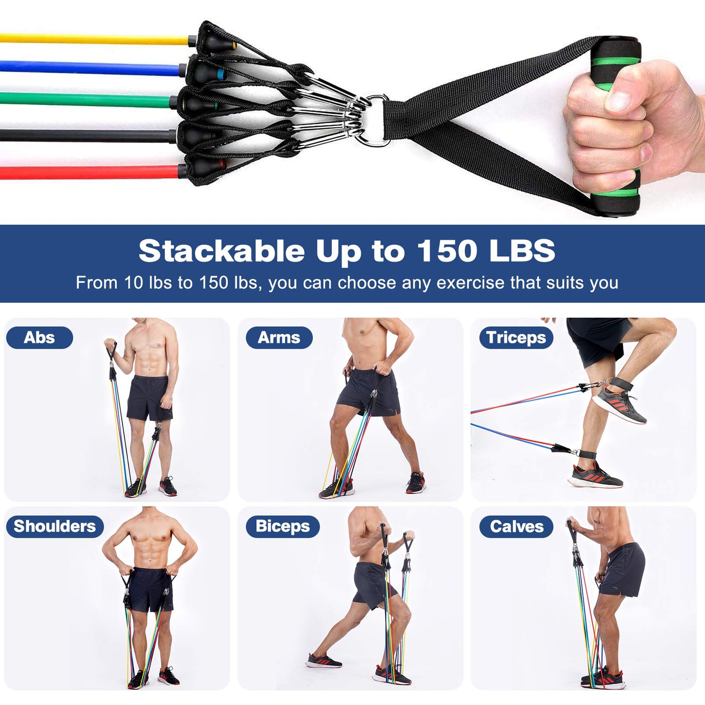 Sensyne Resistance Bands Set 16PCS Exercise Band for Working Out Up to 150 lbs, for Indoor and Outdoor Sports, Fitness, Suspension, Speed Strength, Baseball Softball Training, Home Gym, Yoga