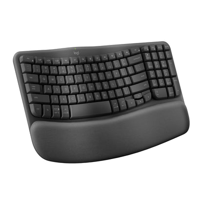 Logitech Wave Keys Ergonomic Wireless Keyboard with Palm Rest - Graphite
