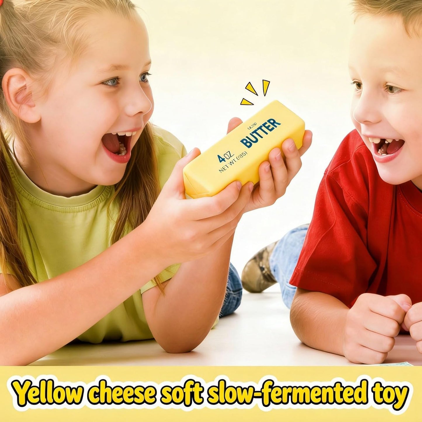 2Pcs Cute Butter Stress Balls,Slow Rebound Realistic Soft Butter Stick Fidget,Slow Rising Portable for Adults Anxiety & Stress Relief (Yellow) - Available at All In One Marketplace Canada
