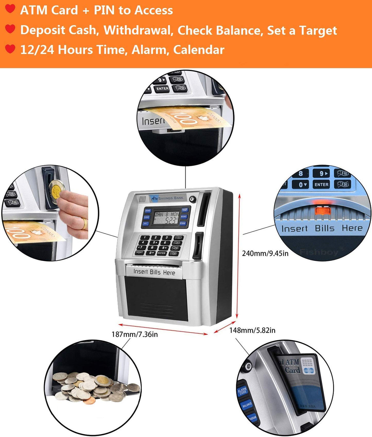 Canadian Dollars ATM Piggy Bank for Kids with Card and Coins Identification 🍁 All In One Marketplace Canada