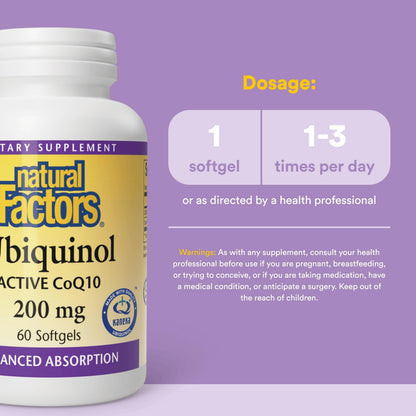 Natural Factors - Ubiquinol Active CoQ10 200mg, 60 Softgels - Available at All In One Marketplace Canada