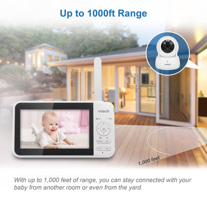 VTech VM924-2 Pan & Tilt Video Baby Monitor with 2 Cameras, 5" LCD Screen, Up to 17 Hrs Video Battery Life(2600 mAh), 1.33x Zoom, Night Vision, Best-in-Class 1000ft Range, Soothing Sounds, 2-Way Talk 🍁 All In One Marketplace Canada