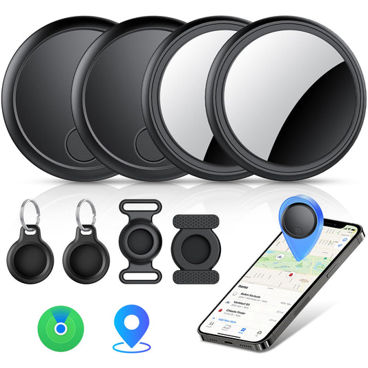 Air Tracker Tags-4 Pack Black, 2026 New [Apple MFi Certified], Bluetooth Tracker Work with Apple Find My (iOS Only), Replaceable Battery Last 2 Year, 100dB Sound, Item Finder for Luggage/Key/Suitcase