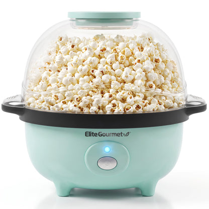 Elite Gourmet EPM330M Automatic Stirring Popcorn Maker Popper, Electric Hot Oil Machine with Measuring Cap & Built-in Reversible Serving Bowl, Great for Home Party Kids, ETL Approved, Mint, 3-Quart