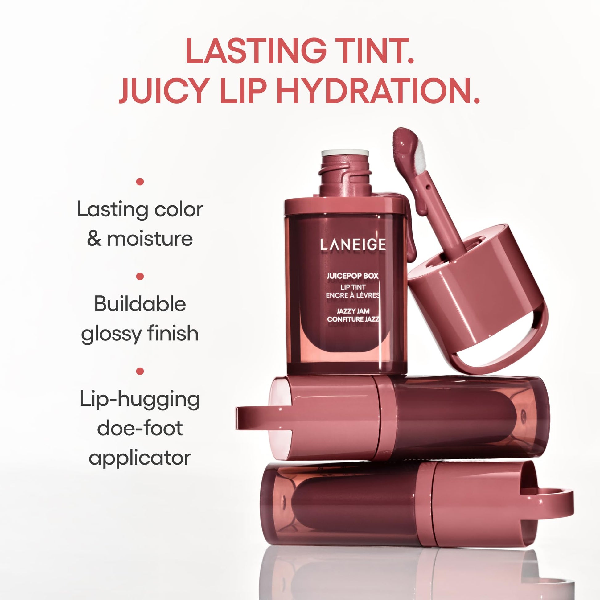 LANEIGE JuicePop Box Lip Tint: 12‑HR Hydrating Lightweight Stain with Buildable Juicy Color & Nourishing Shine, a K‑Beauty Lip Essential for Long‑Lasting Comfort, Electro Berry LANEIGE