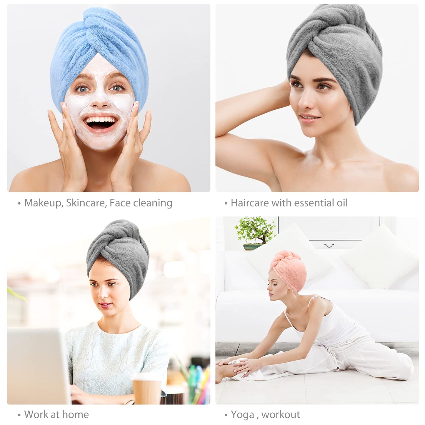 3 Pack Microfiber Hair Towel BEoffer Super Absorbent Hair Wraps for Women Wet Hair, Fast Drying Hair Turban, Hair Caps with Buttons for Drying Curly, Long & Thick Hair Anti Frizz (Gray+Pink+Blue) - Available at All In One Marketplace Canada