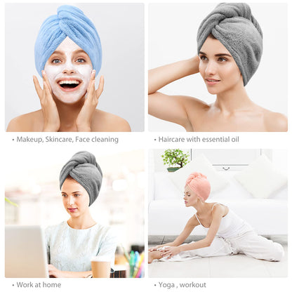 3 Pack Microfiber Hair Towel BEoffer Super Absorbent Hair Wraps for Women Wet Hair, Fast Drying Hair Turban, Hair Caps with Buttons for Drying Curly, Long & Thick Hair Anti Frizz (Gray+Pink+Blue) - Available at All In One Marketplace Canada