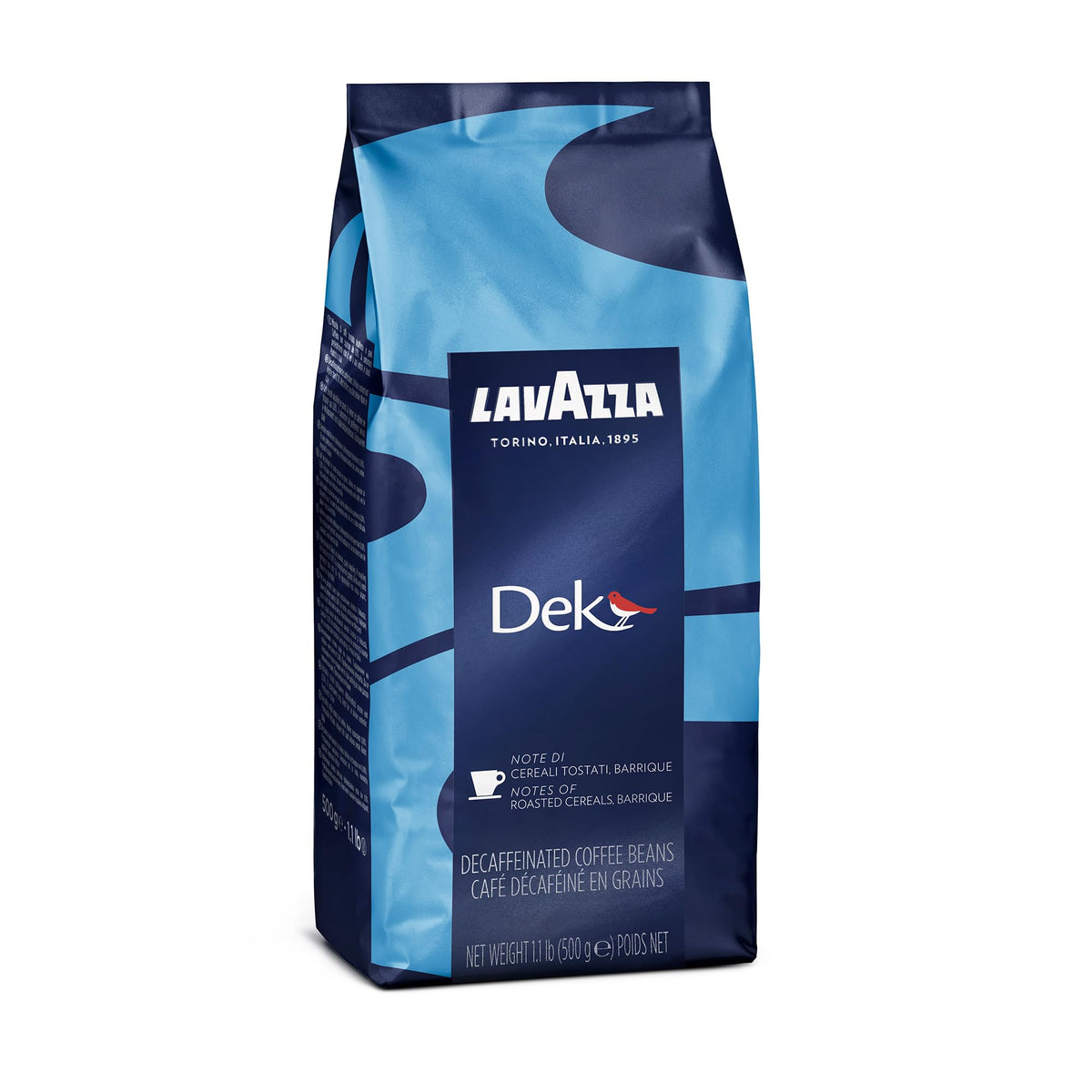 Lavazza Dek Whole Bean Coffee Blend, Decaffeinated Dark Espresso Roast, 1.1-Pound (.5 KG) Bag