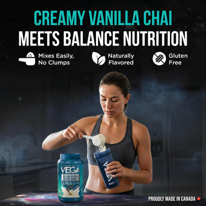 Vega Premium All-in-One Nutrition Protein Powder – 20g Plant-Based Vegan Protein, Vitamins & Probiotics, Vanilla Chai, 874g (18 Servings) 🍁 All In One Marketplace Canada
