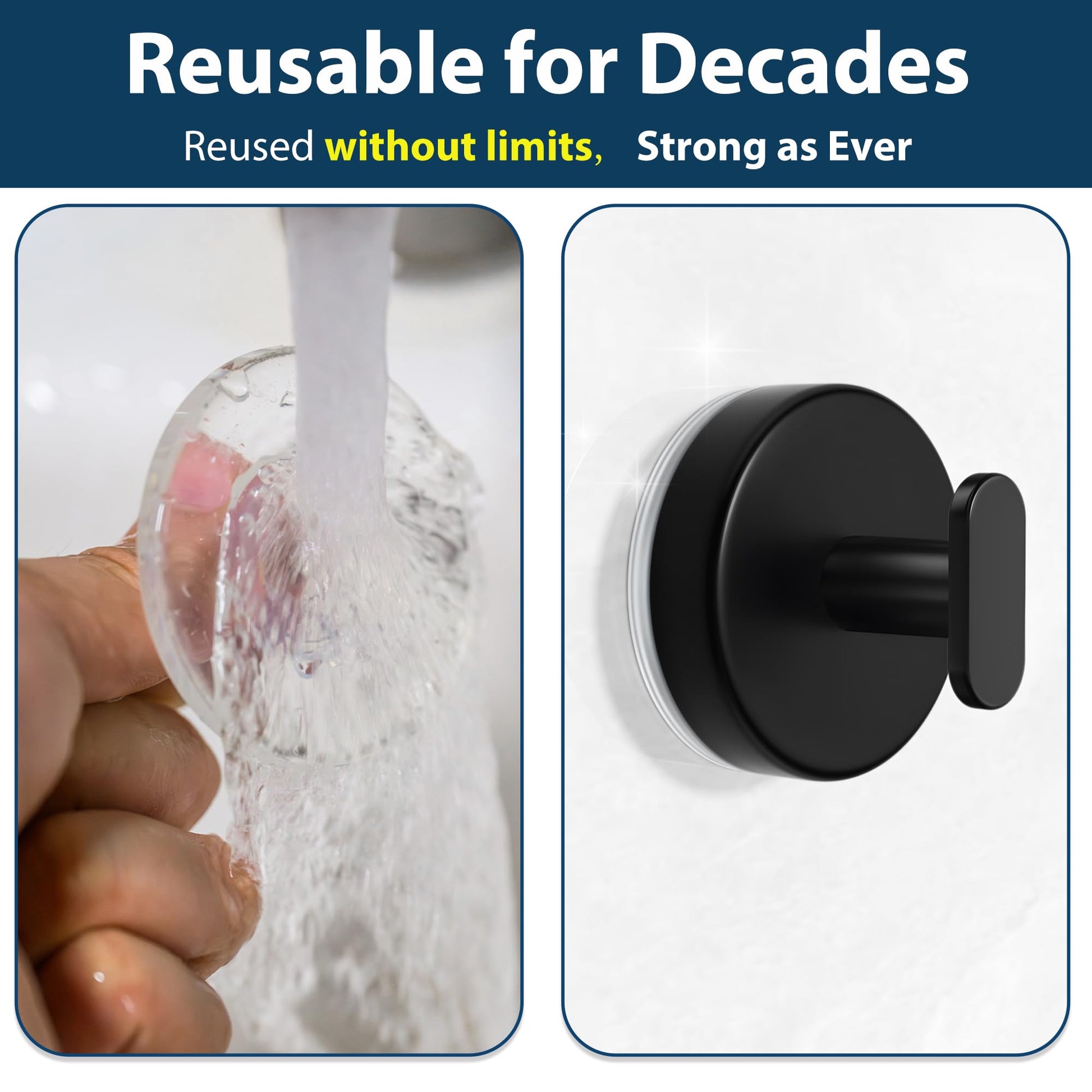Suction Cup Hooks for Shower: 15 LB Strong Wall Hanger for Bathroom, Front Door, Glass, Window, RV, Holder for Towel, Christmas Wreath, Coat, Loofah, Waterproof & Reusable, Matt Black 4 Pack - Available at All In One Marketplace Canada