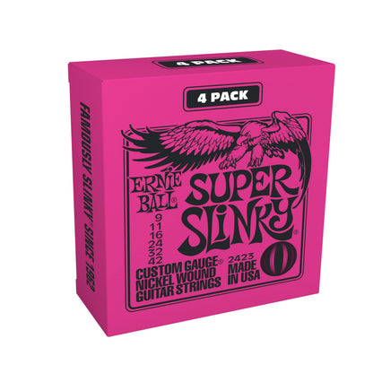 Ernie Ball Super Slinky Nickel Wound Electric Guitar Strings 4 Pack - 9-42 Gauge (P02423)