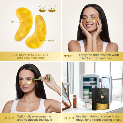PLANTIFIQUE 24K Gold Under Eye Patches - Dermatologist Tested - 20 Pairs Cooling Eye Masks for Dark Circles & Puffiness, with Collagen & Hyaluronic Acid - Patch Yeux - Available at All In One Marketplace Canada