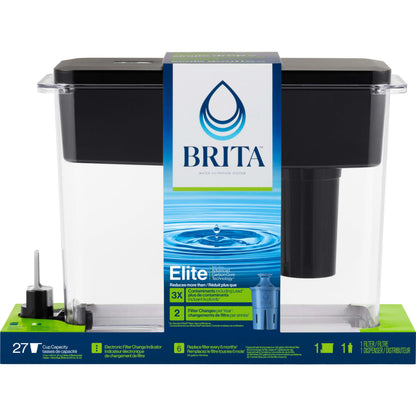 Brita 27 Cup Elite Filter Dispenser, Reduces 30+ Contaminants including Lead and Microplastics, Filter lasts 6 months, UltraMax, Black