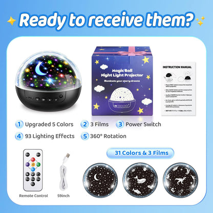PIKOY Night Light for Kids,93 Lighting+3 Films Star Projector Night Light, Dimmable Remote Star Lights, 360° Sensory Projector Nightlight Glow in the Dark Stars, Toddler 3 Year Old Boy Toys for 3-5