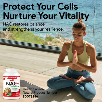 Nutridom NAC 600 mg, 300 Capsules, Canadian-Made N-Acetyl-L-Cysteine Supplement, Non-GMO, Vegan, Gluten Free, Made in Canada - Available at All In One Marketplace Canada
