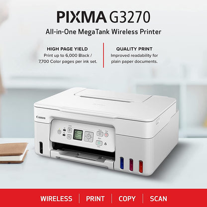 Canon PIXMA G3270 - Wireless MegaTank All-in-One Printer - White