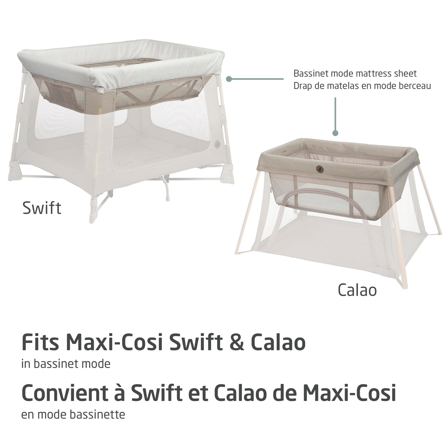 Maxi-Cosi Swift/Calao Bassinet Mode Fitted Sheets – 2-Pack, 100% Cotton, Soft and Breathable, Durable, Perfect Fit for Playard Bassinet Mattress, Machine Washable, Baby Bedding Essentials Maxi-Cosi