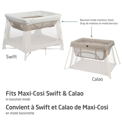 Maxi-Cosi Swift/Calao Bassinet Mode Fitted Sheets – 2-Pack, 100% Cotton, Soft and Breathable, Durable, Perfect Fit for Playard Bassinet Mattress, Machine Washable, Baby Bedding Essentials Maxi-Cosi