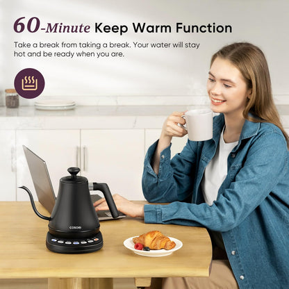Cosori Electric Gooseneck Kettle,5 Temperature Control Presets, Pour Over Kettle for Coffee & Tea, 1200W Fast Heating, 100% Stainless Steel Inner Lid & Bottom, Tea Kettle, 0.8L/Matte Black