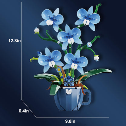 Blue Orchid Flower Building Set for Adults, Coffee Cup Orchid Botanical Collection Plant Building Kit, Home and Office Decor Gift for Christmas, Valentines, Birthday, 567PCS 🍁 All In One Marketplace Canada