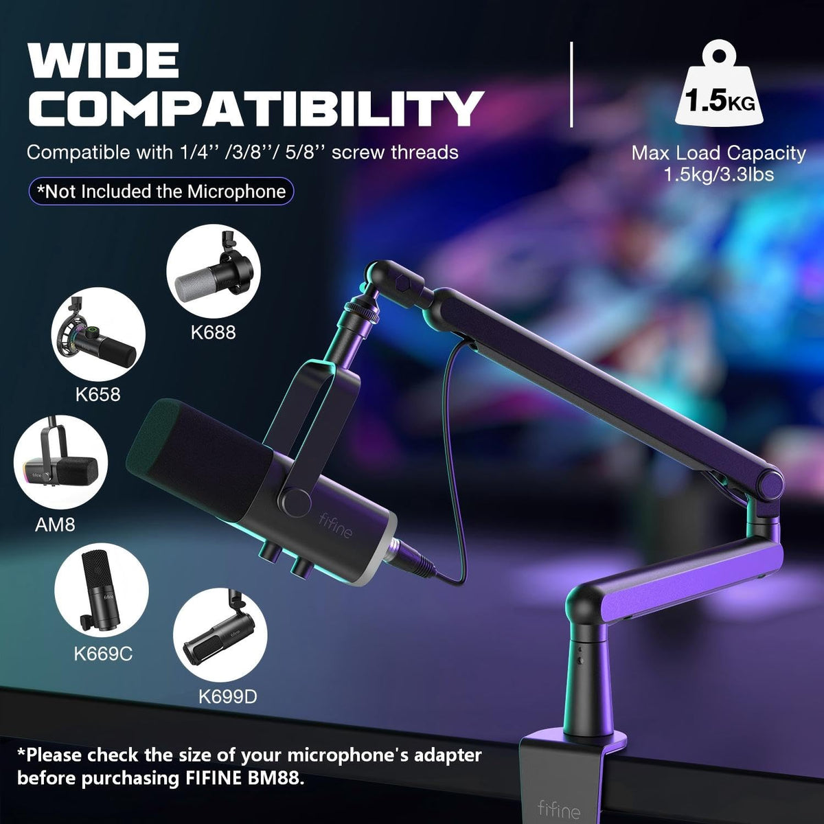 FIFINE BM88 Low Profile Microphone Boom Arm Stand