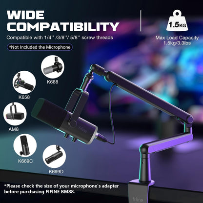 FIFINE BM88 Low Profile Microphone Boom Arm Stand
