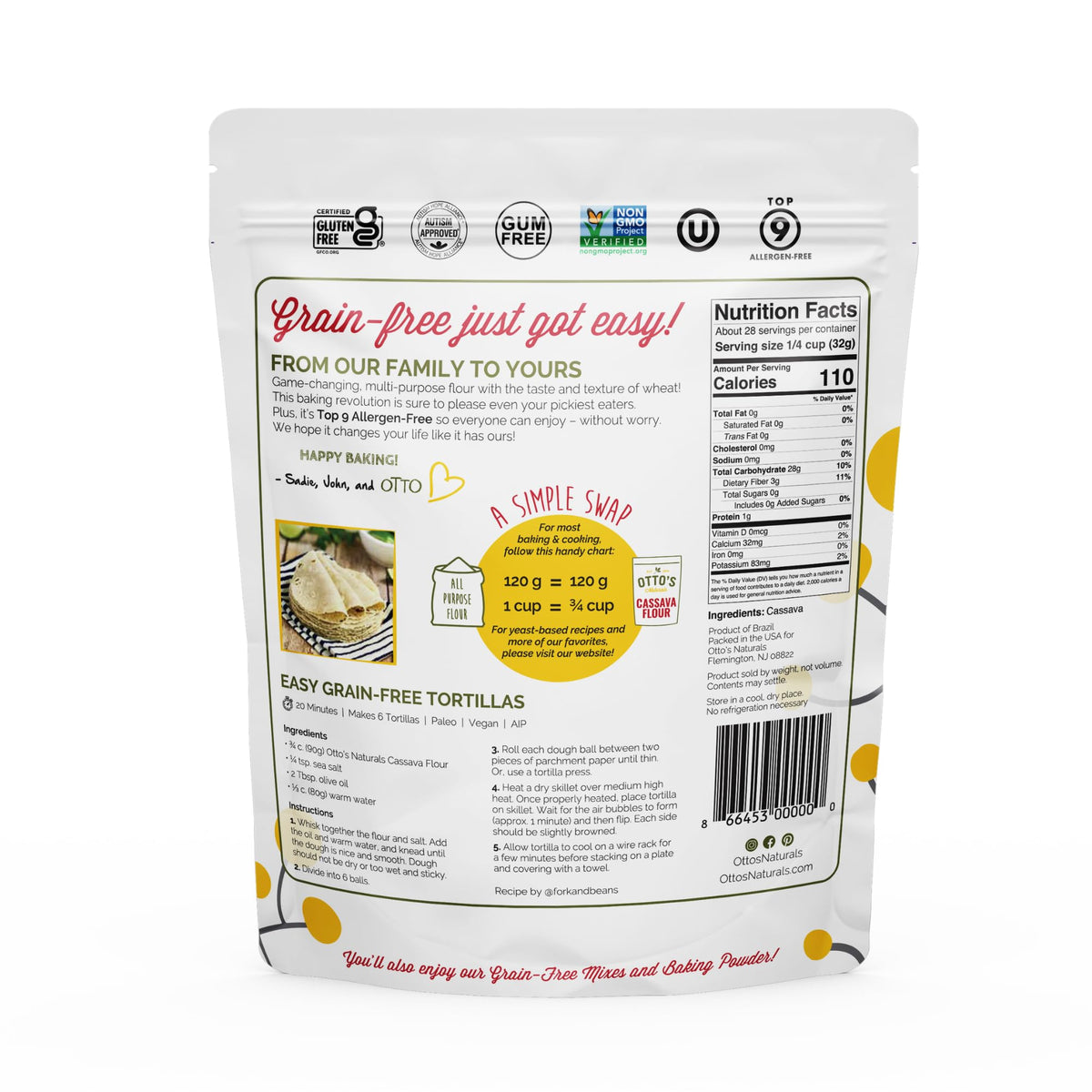 Otto's Naturals Cassava Flour Made from Yuca Root 100% Natural, 907g