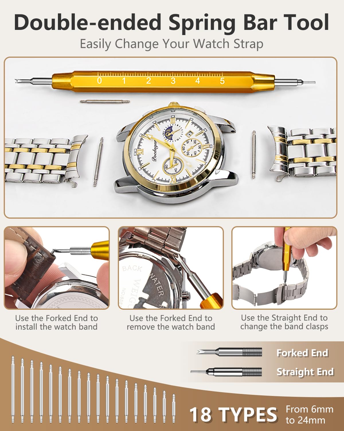 EasyTime Watch Repair Kit, Watch Link Removal Tool, Watch Band Adjustment, Including Watch Back Case Opener, Spring Bar, Operation Manual, Suitable for Battery Replacement and Strap disassemble - Available at All In One Marketplace Canada