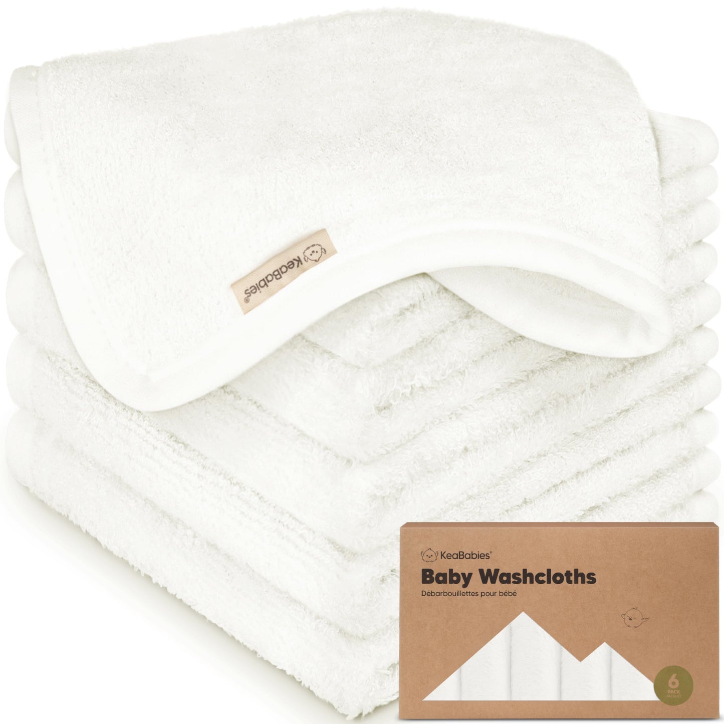 6-Pack Organic Baby Washcloths - Soft Viscose from Bamboo Washcloth, Baby Wash Cloths, Baby Wash Cloth for Newborn, Kids, Bath Baby Towels, Face Towel, Face Cloths (White)