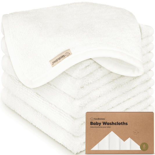 6-Pack Organic Baby Washcloths - Soft Viscose from Bamboo Washcloth, Baby Wash Cloths, Baby Wash Cloth for Newborn, Kids, Bath Baby Towels, Face Towel, Face Cloths (White)