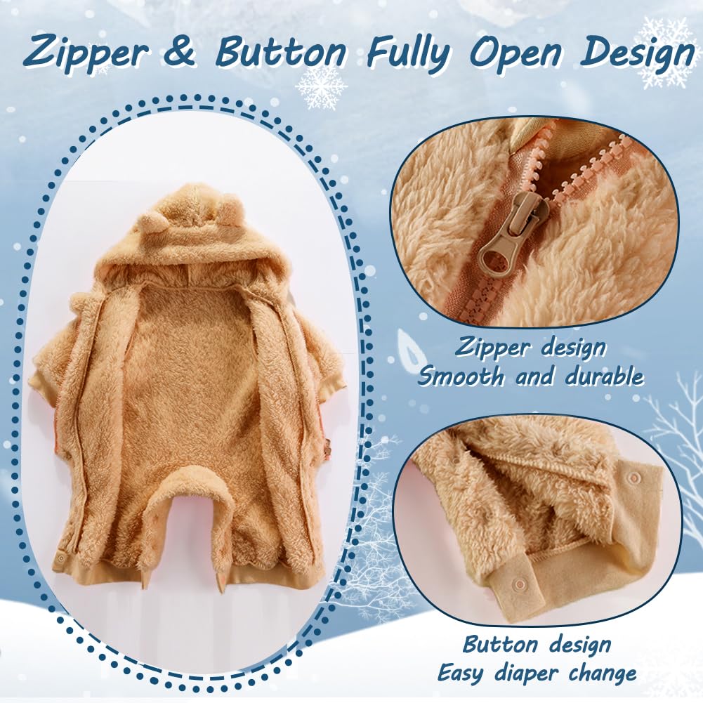 AiWMGL Baby Bear Hooded Fleece Romper Snowsuit, Brown, 0-3 M 🍁 All In One Marketplace Canada