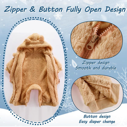AiWMGL Baby Bear Hooded Fleece Romper Snowsuit, Brown, 0-3 M 🍁 All In One Marketplace Canada