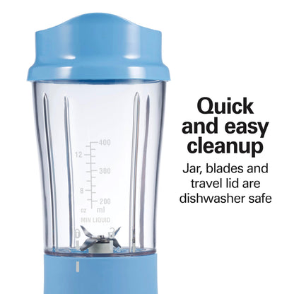 Hamilton Beach Personal Blender for Smoothies & Protein Shakes, Portable Single Serve Blender with Travel Lid, 14 oz BPA-Free Jar, 175W, Compact Countertop Blender, Tranquil Blue, 51172 🍁 All In One Marketplace Canada