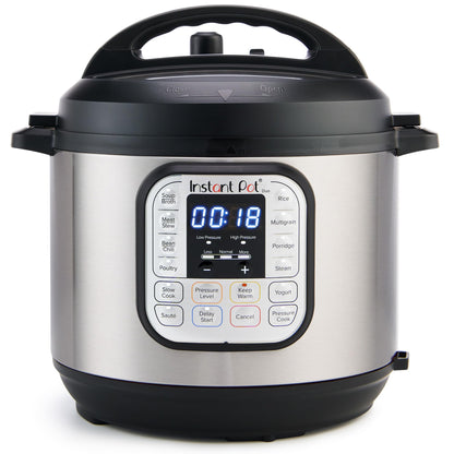 Autocuiseur électrique 7-en-1 Instant Pot Duo, mijoteuse, cuiseur à riz, cuit-vapeur, sauteuse, yaourtière, chauffe-plat et stérilisateur, 8 litres, acier inoxydable/noir