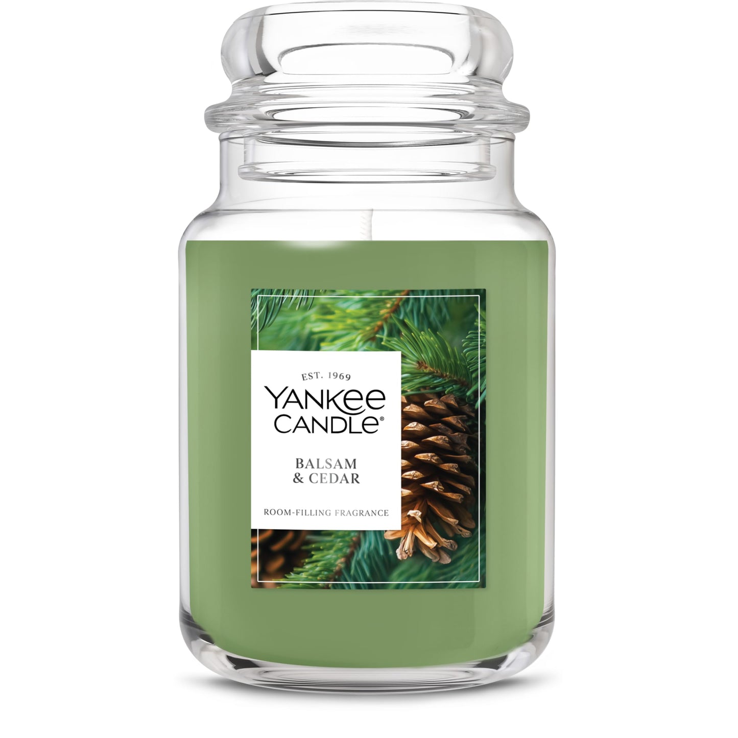 Yankee Candle Large Jar Scented Candle with up to 150 Hour Burn Time, Premium Plant Wax Blend for Cleaner Consistent Burn and Room Filling Fragrance, 22 oz, Balsam Cedar Yankee Candle