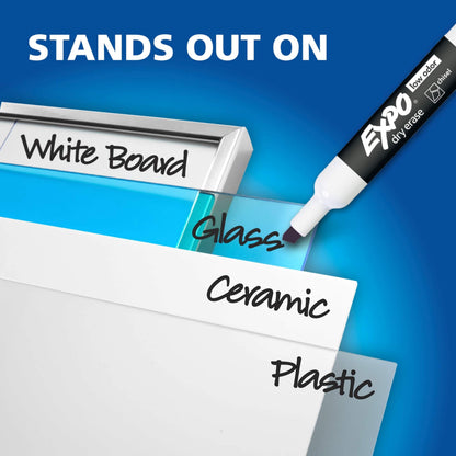 EXPO Dry Erase Markers, Low Odour Ink, Assorted Colours, Chisel Tip, 12 Count