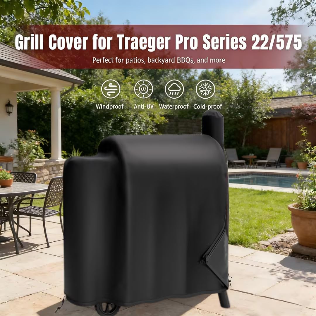 SHINESTAR Upgraded Grill Cover for Traeger Pro Series 575/22, Sturdy & Waterproof, Special Zipper Design, Easy to Put On and Take Off SHINESTAR