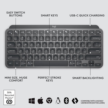 Logitech MX Keys Mini Minimalist Wireless Illuminated Keyboard - Graphite