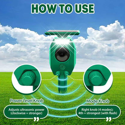 3Free Ultrasonic Animal Repellent Outdoor, Solar Power, Waterproof, Green - Available at All In One Marketplace Canada